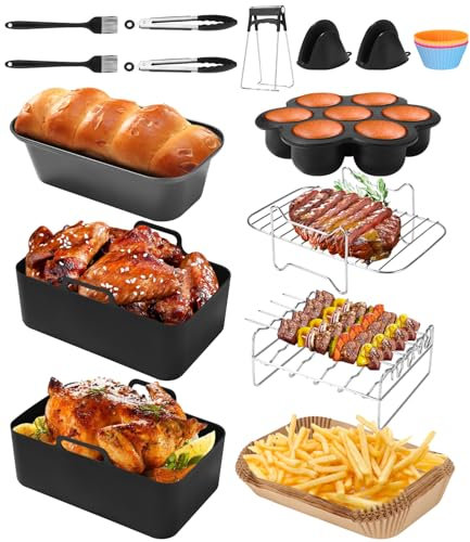 14 Stück Airfryer Zubehör Set Heißluftfritteusen Zubehör für Ninja Foodi AF300EU、 AF400EU、 AF500EU、COSORI,、Tower 7.6L/8L/9L/9.5L Dual Zone Heißluftfritteuse