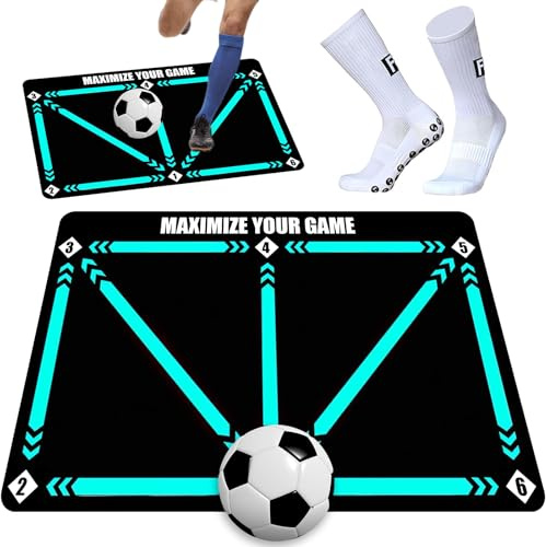 YUJUVI Alfombrilla de Entrenamiento de Fútbol Estera De Entrenamiento De Fútbol 60 X 90 Cm Alfombrilla de Fútbol Antideslizante Silencioso Entrenamiento Para Regatear Con Calcetines Set
