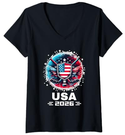 Womens USA Team 2026 United States American Flag Hockey USA V-Neck T-Shirt