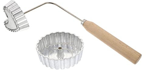ELAYARD Molde Para Freír Bocadillos Fritos y Galletas De Aluminio Mango De Madera, Molde Para Snacks Diy, Resistente Al Aceite, Herramienta De Cocina Doméstica, Juego Múltiple (redondo y Corazón