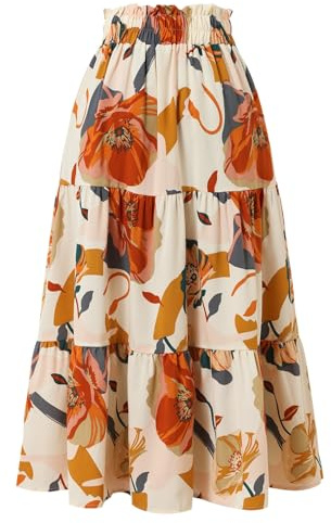 Adigaber Maxi Gonna Lunga Donna Vita Elastica Boho Gonne Lunghe Estive con Coulisse Floreale Swing Gonna A-Linea retrò Elegante