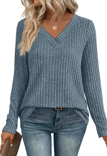 Aokosor Long Sleeve Tops Women Lightweight Women's Jumpers V Neck Striped Christmas Jumpers