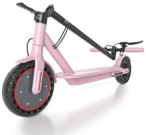Roinside Pink Electric Scooter - 8.5 Solid Tires, 350W Motor, Up to 19 MPH&16Miles Long-Range Commuting Foldable E-Scooter for Adults with Dual Braking System and Smart App