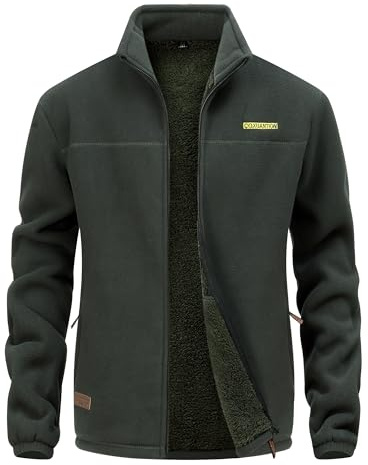 CoXuantion Giacca in Pile invernale Uomo con Cerniera Stand-up Collare Giacche All'aperto Caldo Casual Sport Giacca Con Multitasche Escursionismo Cappotto maniche lunghe XXL,Verde