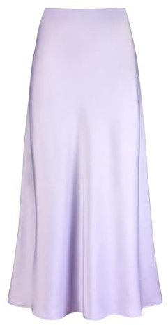 Jupe midi en satin pour femme - Longue - Taille haute - Élégante - Jupe longue - Jupe crayon vintage - Couleur unie - Jupe d'été moulante - Jupe plissée, O violet, L