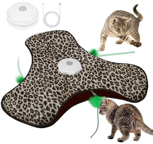 AUYAO Interactive Cat Toy Hide and Seek Interactive Cat Toys Touch-Activated Kitten Toy Moving Concealed Wand Feather 3 in 1 Automatic 3 Modes Exercise Toys for Indoor Bored Adult Cats(Leopard Print)