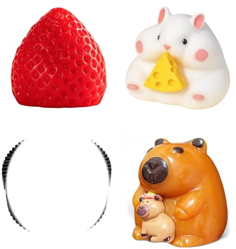 4Pcs Taba Squishy Set,Strawberry + Hamster + Capibara + Oreo ,Fufu Squishy Taba Squishies, Toy Squishes Kit for Stress Relief Sensory Play Fidget Gifts for Adults & Child, Christmas Birthday Gifts