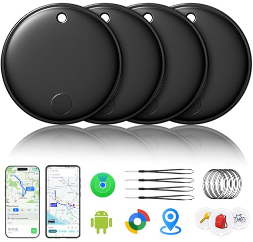 2026 Air Tracker Smart Tags Android & iOS-4 Packs,Dual System Bluetooth Luggag Tracker Keys Finder/Item Locator Work with Apple Find My (iOS)&Google's Find Hub(Android) for Key,Backpack,Luggage Black