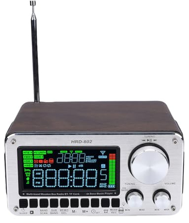 Plyisty Radio, Wooden Box Speaker with LCD Display and Signal Repeater for Full Band Coverage, APP Control, 7500mAh Battery, Supports MP3 WMA WAV APE FLAC