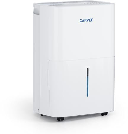 Garvee Luftentfeuchter 20L/Tag für Räume bis zu 280 m², leiser elektrischer Entfeuchter, kontinuierliche Entwässerung, digitales Display, tragbar für Zuhause, Keller, Bad, 32x22x50 cm