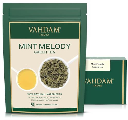 VAHDAM, Mint Green Tea Loose Leaf (50+ Cups, 100g) Himalayan Green Tea Leaves with Spearmint & Peppermint | Vacuum Sealed for Freshness | Brew Hot or Iced