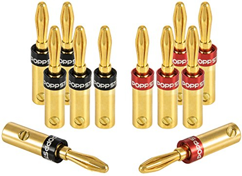 POPPSTAR 12x fiches bananes haut de gamme pour câbles d'enceintes (vissées jusqu'à 4 mm², soudées 5 mm²), haut-parleurs, récepteur AV, plaqué or 24 carats (6x noir, 6x rouge)