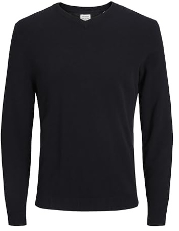 Jack & Jones Men's Jjebasic Knit V-neck Noos Jumper, Black (Black Black), XXL UK