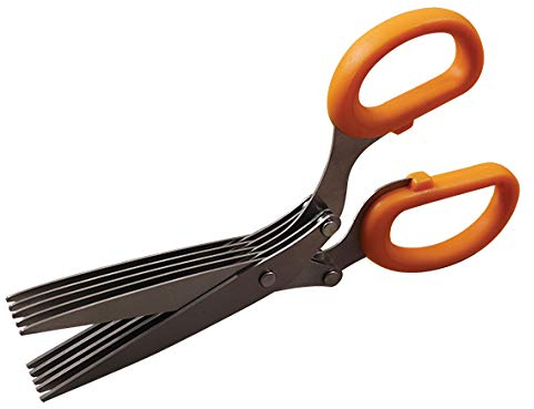Tijeras multicuchillas ideales para triturar hierbas aromáticas, ensaladas de 21 cm, colección suave, con funda para proteger las cuchillas, (naranja, negro, plata), cantidad: 1 unidad.