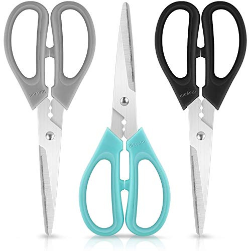 Tijeras de cocina de acero inoxidable, 3 colores, 8 pulgadas, aptas para lavavajillas, para hierbas, pollos, carne, aves de corral, verduras, tijeras multiusos para cortar cajas de papel, paquetes