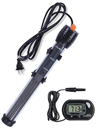 Orlushy Submersible Aquarium Heater,500W Fish Tahk Heater with Adjust Knob Thermostat 2 Suction Cups and Free Thermometer Suitable for Marine Saltwater and Freshwater (500W)