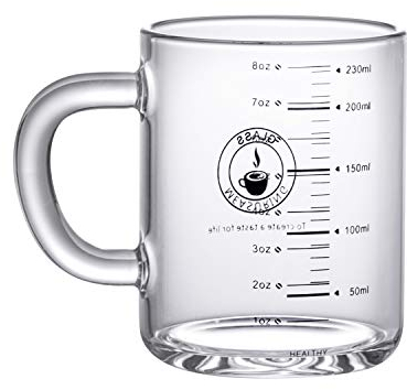 Wassergläser 230ml Schnapsgläser Griff Mikrowellengeeignet Teegläser Kältebeständig Messbecher Premium Trinkgläser Langlebig Saftgläser Heizbeständig Kaffeegläser Skala Milchtasse Robust Glastassen