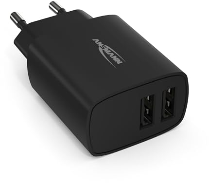 ANSMANN Chargeur USB HC212 pour Smartphone, Tablette, écouteurs, etc. (1 PCE) – Adaptateur Secteur avec contrôle de Charge Smart IC – Chargeur téléphone à Double Ports USB-A 2,4A – Noir