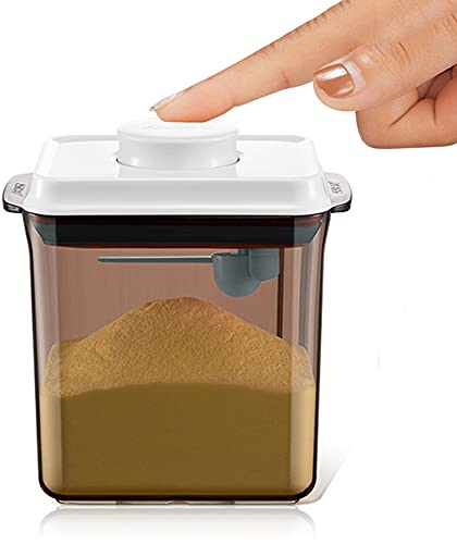 1.7L Luftdichte Milchpulver-Spender, Tragbarer Milchpulver-Kasten,Milchpulver Behälter mit Löffel, Einhandbedienung, Anti-UV, Abnehmbar, zur Aufbewahrung von Baby Milchpulver(Braun)