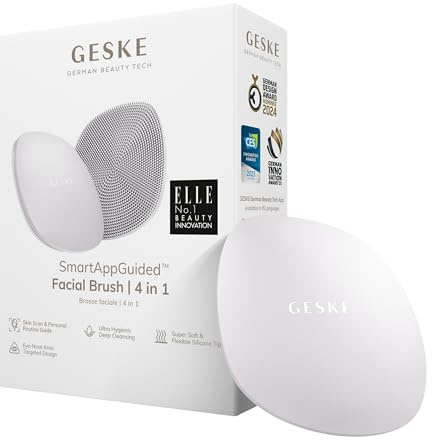 GESKE | Spazzola per il viso SmartAppGuided™ 4 in 1 | Spazzola per la pulizia del viso | Spazzola morbida in silicone | Pulizia del viso professionale | Pulizia della pelle