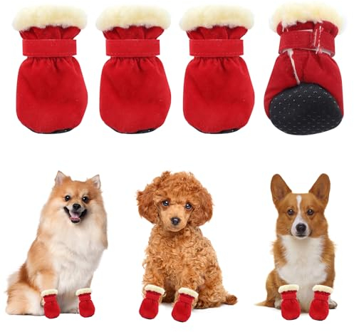 agctrler Hundeschuhe Pfotenschutz, 4 Stück atmungsaktive Hunde Schuhe Outdoor mit Rutschfester Sohle, verstellbarem Klettverschluss für kleine, mittlere und große Hund, Sport im Freien (Rot)