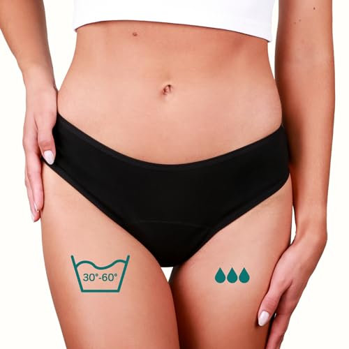 Taynie Brazilian Periodenunterwäsche leichte Blutung - Periodenwäsche - Menstruationsunterwäsche - ersetzt 1,5 Tampons, Periodenslip Tragedauer bis 12 Std., waschbar bis 60°C (42, Schwarz)
