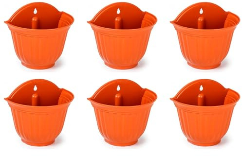 Acan Tradineur - Pack de 6 macetas de plástico para Pared, macetero, Tiesto de Colgar, Recipiente para Plantas, Flores, balcón, Porche, hogar, Fabricada en España (Marrón - 26 x 29,5 x 19 cm)