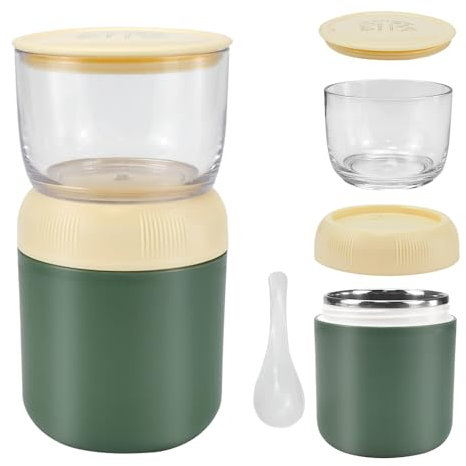 HEKOBAG Tazza da Cereali 2 in1, Tazza Cereali Colazione 700ml Tazza per Latte e Cereali, Tazza per Cereali Termica Tazza per Cereali to Go con Coperchio con Cucchiaio per Porridge, Frutta, Yogurt