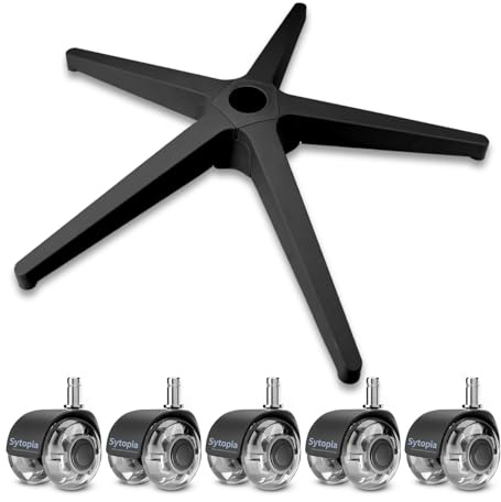 Sytopia 28 Office Chair Base Replacement with Wheels (Set of 5), 2600 lbs Heavy Duty Gaming Desk Chair Base, Smooth & Quiet Casters, Black