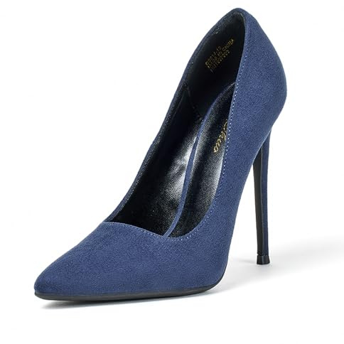 GENSHUO - Dampumps, pumps, sexig stil, slip-on, pumps, pumps, fest, pumps, Marinblå mocka, 36 EU