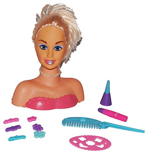 alles-meine.de GmbH Schmink/Frisierkopf Blond mit Zubehör - Mädchen - Schminkkopf mit Haaren - Schminkpuppe Puppe Harre schneiden - Kinderschminkkopf