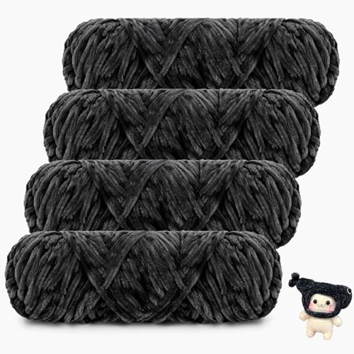 Coopay Lana di ciniglia in velluto per uncinetto, 400 g (4 x 100 g) di velluto di ciniglia, super soffice e spessa per lavorare a maglia, morbida lana di ciniglia per sciarpe, coperte, maglioni