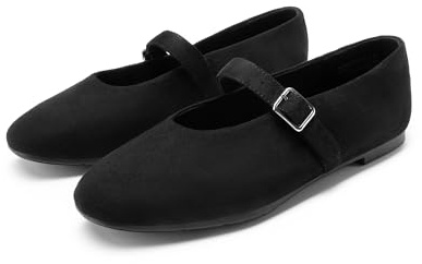 DREAM PAIRS Zapatos planos de ballet Mary Jane para mujer, con puntera redonda, cómodos, informales, sin cordones, con hebilla, NEGRO (BLACK-SUEDE), 37.5 EU