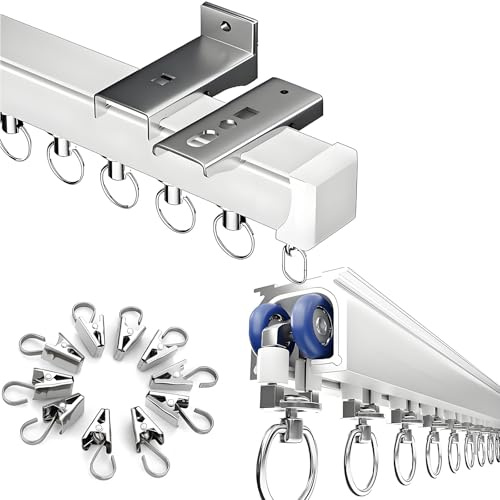 Binario per Tende a Soffitto, Binari per tendaggi in Alluminio 50cm 120cm 350cm 470cm 600cm Divisore per Stanze Bastone tendaggio con Clip Installazione a Soffitto e Parete(170cm)