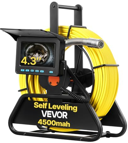 VEVOR Kanalkamera, 30 m, selbstnivellierende Rohrkamera mit 4,3 Zoll-HD-Display, wasserdichte (IP68) Inspektionskamera mit Beleuchtung (12 LEDs & 16-GB-Speicherkarte) für Abwasserleitungen & -rohre