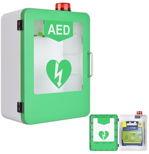 KFGISD, Väggskåp for AED-defibrillator, förvaringsskåp for AED-defibrillator med nyckel och larm, transparent displayfönster ，Defibrillatorskåp