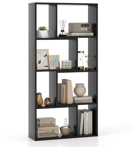 COSTWAY Libreria Geometrica a 4 Ripiani, Organizzatore Moderno con 8 Cubi, Mensola Espositiva a Pavimento, Mobile di Stoccaggio in Legno per Soggiorno Camera da Letto Studio, 60x20x120 cm (Nero)