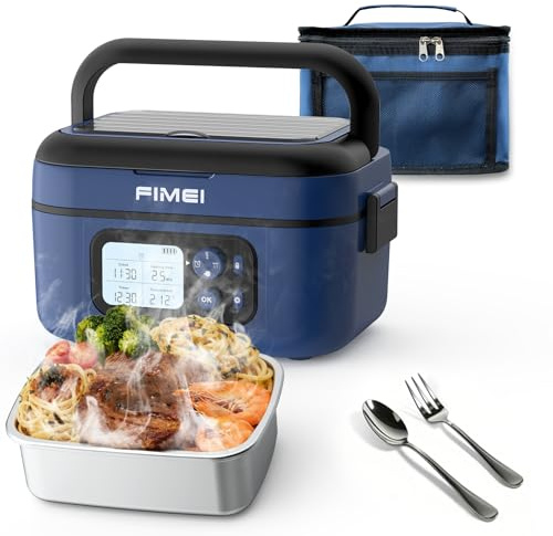 FIMEI Lunchbox Elettrica con Batteria, Pranzo al Sacco Riscaldabile Portatile Senza Fili, Contenitore in Acciaio Inox da 1,5L Ricaricabile per Adulti, per Picnic, Camion e Uso all'Aperto (Blu)