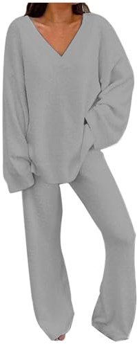 Generisch Conjunto de dos piezas para mujer, 2 piezas, traje de ocio, traje de casa informal, traje de jogging, chándal de gran tamaño, ropa de dormir, jersey de felpa y pantalones de ocio, juego de