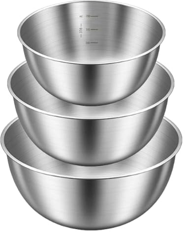 Eastrise Stainless Steel Mixing Bowls Set, 3 Pieces, 23cm/20cm/17cm, One-Piece Construction, Non-Slip Bottom, Brushed Finish, for Baking, Dough Kneading, Salad Prep