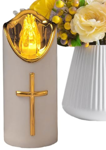 Velas Eléctricas - Luces Funerarias Conmemorativas LED Con Pilas | Vela Vacillante Sin Llama Con Oro Para Iglesia, Cementerio, Casa, Jardín, Patio, Porche, Y Césped