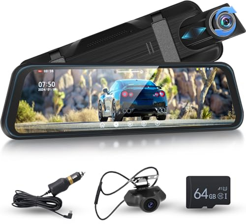 Hodozzy Mirror Dash Cam for Car 1080P Full Touch Screen 9.66 Inch with Loop Recording Mirror Dual Dashcam Front and Rear View Camera with Night Vision, Parking Assistance, Motion Detection, 64G Card