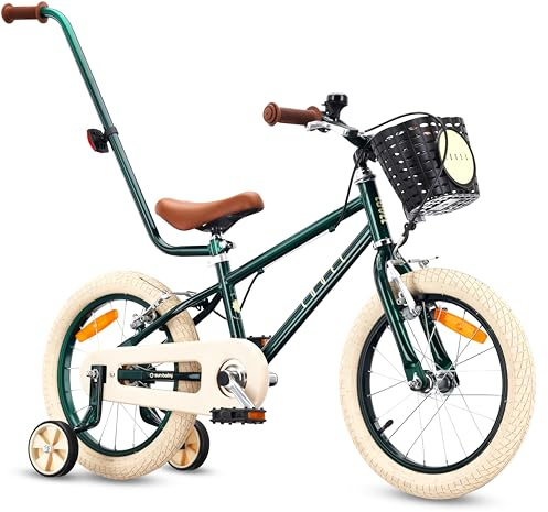 SUN BABY LOVEL barncykel 14/16 | För 3–6 år, max. 50 kg, stödhjul, korg, ringklocka och kedjeskydd