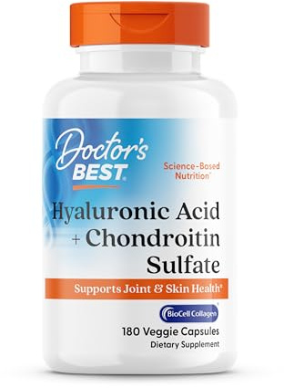 Doctor's Best Hyaluronic Acid with Chondroitin Sulfate, Featuring BioCell Collagen, Non-GMO, Gluten Free, Soy Free, Joint Support, 180 Count (Pack of 1)