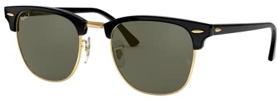 Ray-Ban Unisex Clubmaster Classic Sonnenbrille, Schwarz (Gestell: Schwarz, Gläser: Polarized Grün Klassisch 901/58), Medium (Herstellergröße: 49)