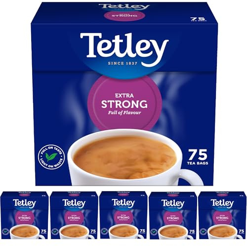 Tetley Extra Strong Black Tea Bags - Deep, Rich & Invigorating Flavour - Infused with Assam for Strength - Stronger Brew for Tea Lovers - Rainforest Alliance Certified - 450 Teabags (6x75 Pack)