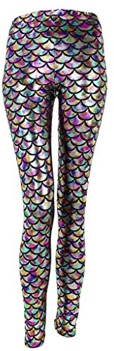 Ayliss New Mermaid Fish Scale Printed Leggings Stretch Tight Pants,Colorful L