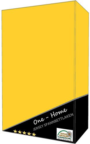one-home 2er Pack Spannbettlaken gelb 90-100 cm x 200 cm (Jersey) 100% Baumwolle mit Rundumgummizug