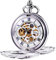 TREEWETO Unisex Taschenuhr mit Kette Analog Handaufzug Doppelscharnier Antik Drache Skelett Silber