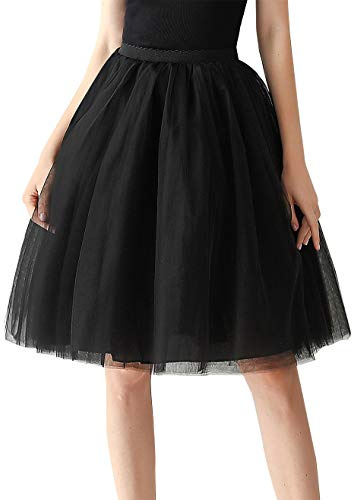 Aivtalk Damen Kurz Retro Rock Hohe Taille Tutu Rock Tüllrock Retro Ballett Blase Petticoat 50er Tutu Unterrock Tütü Crinoline Minirock Reifrock Unterrock Kleid Tüll Underskirt in Schwarz